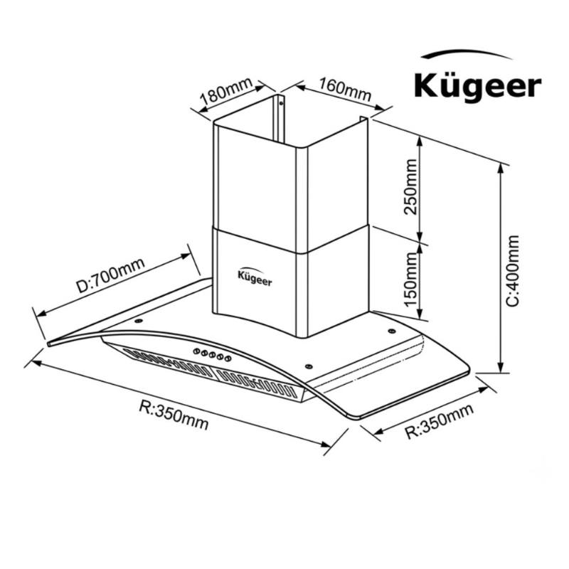 Máy hút mùi kính cong vòm đen Kugeer KG-DR739M (Matte Black Luxury)