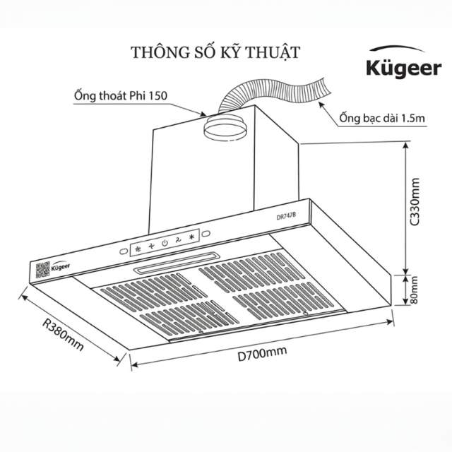 Máy hút mùi áp tường Kugeer KG-DR747S (Smart Wave Motion) - Ảnh 2